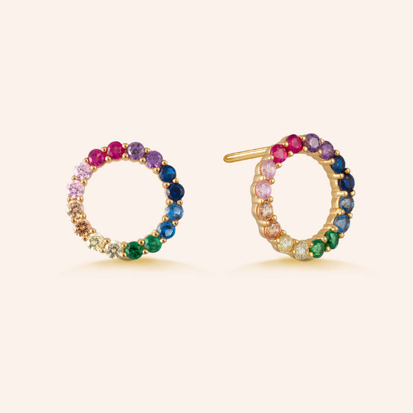 "Journey" 1.0CTW Pave Open Circle Rainbow Stud Earrings - Gold Vermeil - DSF Jewels