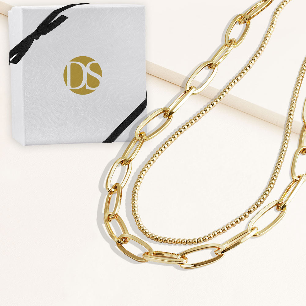 Alice Duo Set of Two Herringbone & Figaro Chain Layering Necklaces - DSF  Jewels