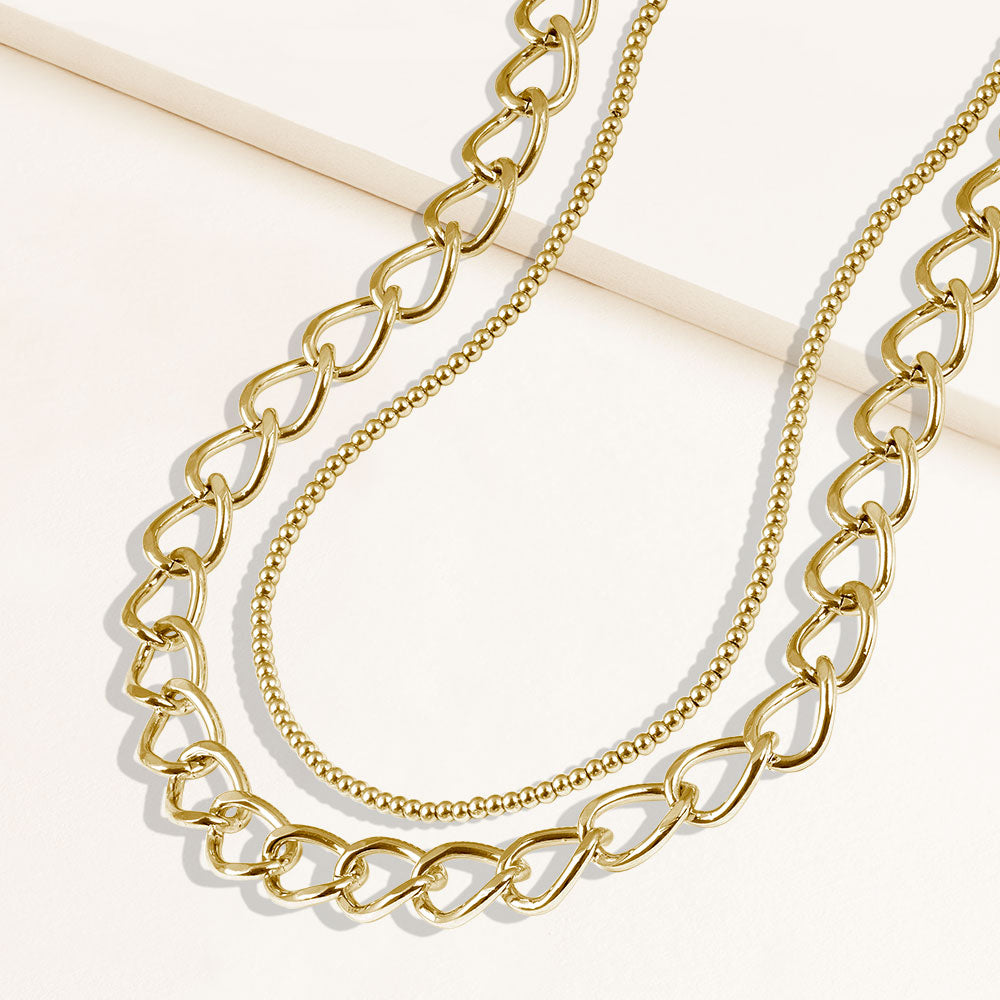 Alice Duo Set of Two Herringbone & Figaro Chain Layering Necklaces - DSF  Jewels