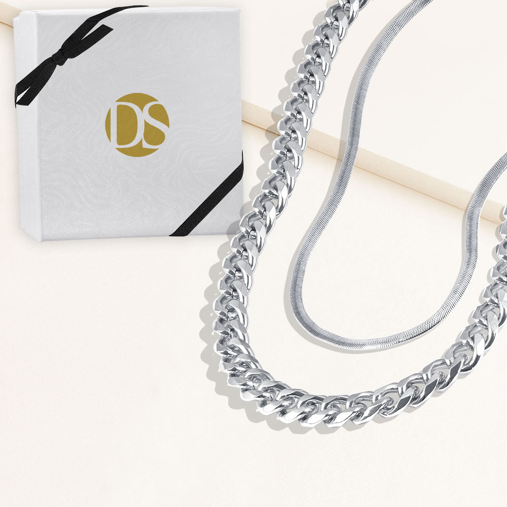 Alice Duo Set of Two Herringbone & Figaro Chain Layering