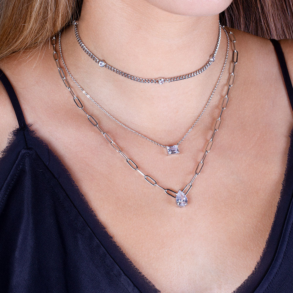 Bezel-Set Diamond Curb Chain Necklace