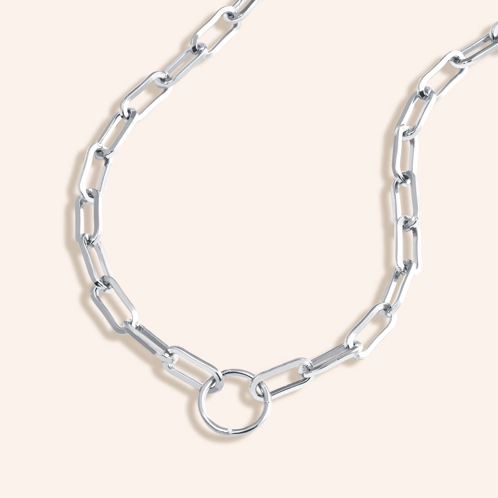 Circle Charm Holder Necklace in Sterling Silver