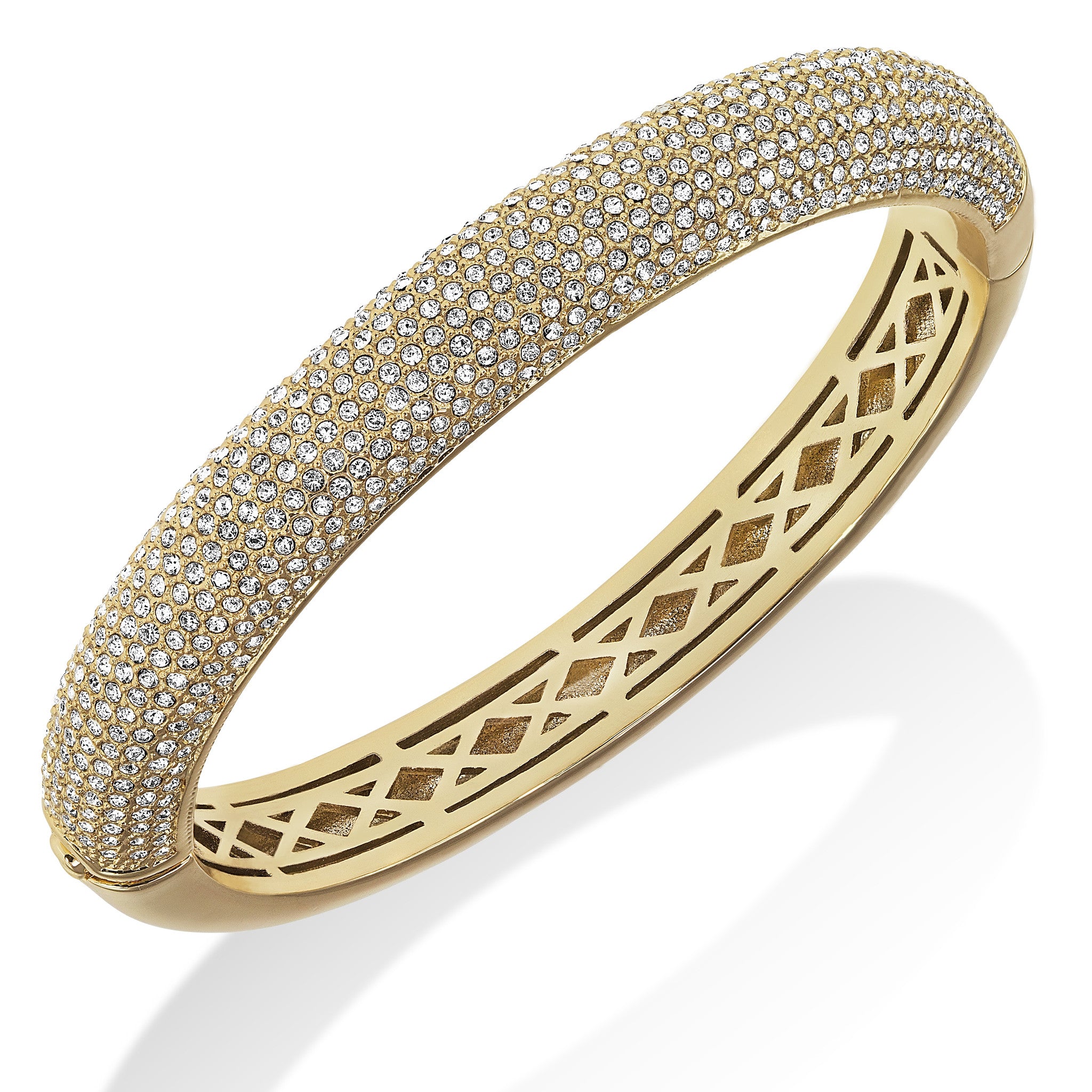 10-Row 18K Gold Plated Clear Pave Crystal Hinged Bangle Bracelet More