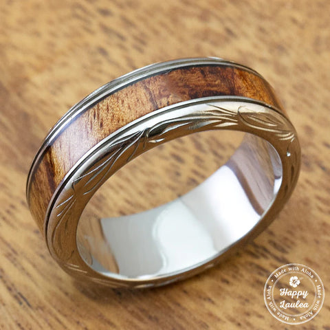 titanium ring with koa wood inlay