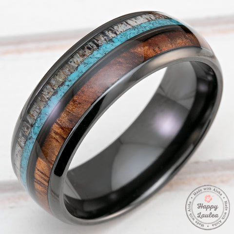 Black Zirconium Baseball Stitch Men's Ring with Custom Color and Hardwood Sleeve