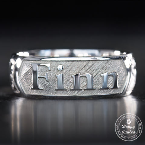 14K Gold Personalized Name Ring [6 or 8mm width] Hand Made Hawaiian Jewelry / Barrel Shape