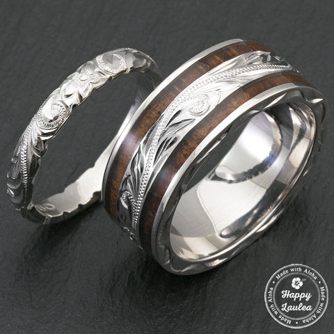 Match His and Hers Tungsten Rings with Wood Inlay and Sleek Silver Feathered Arrow- Wood Wedding Bands, Wedding Ring Sets, Wedding Band Sets