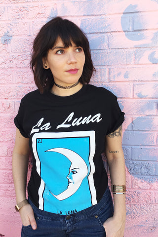 ShopMucho Mexican loteria graphic tee tshirt unisex la luna the moon