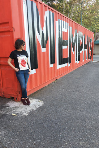 ShopMucho Owner models Native American clothing Mexican graphic tee shirt 