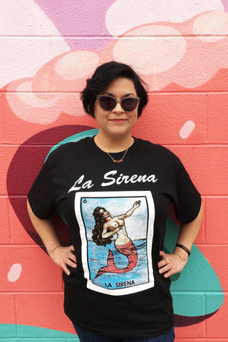 ShopMucho's women's loteria graphic tee in la sirena