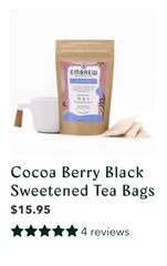 Cocoa Berry Black sweetened tea bags with product reviews. 