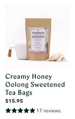 Creamy Honey Oolong sweetened tea bags with product reviews. 