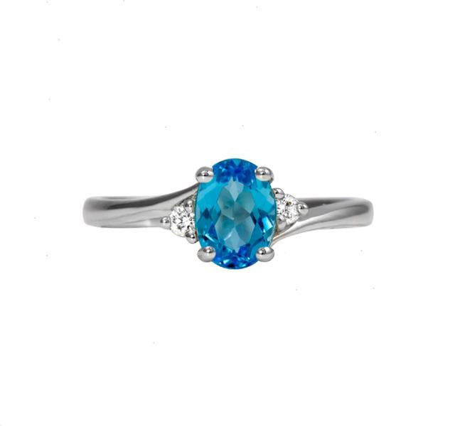 Blue Topaz Oval Ring in White Gold