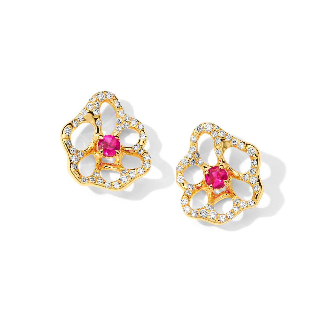 Stardust Flora Mini Stud Earrings in Pink Sapphire with Diamonds