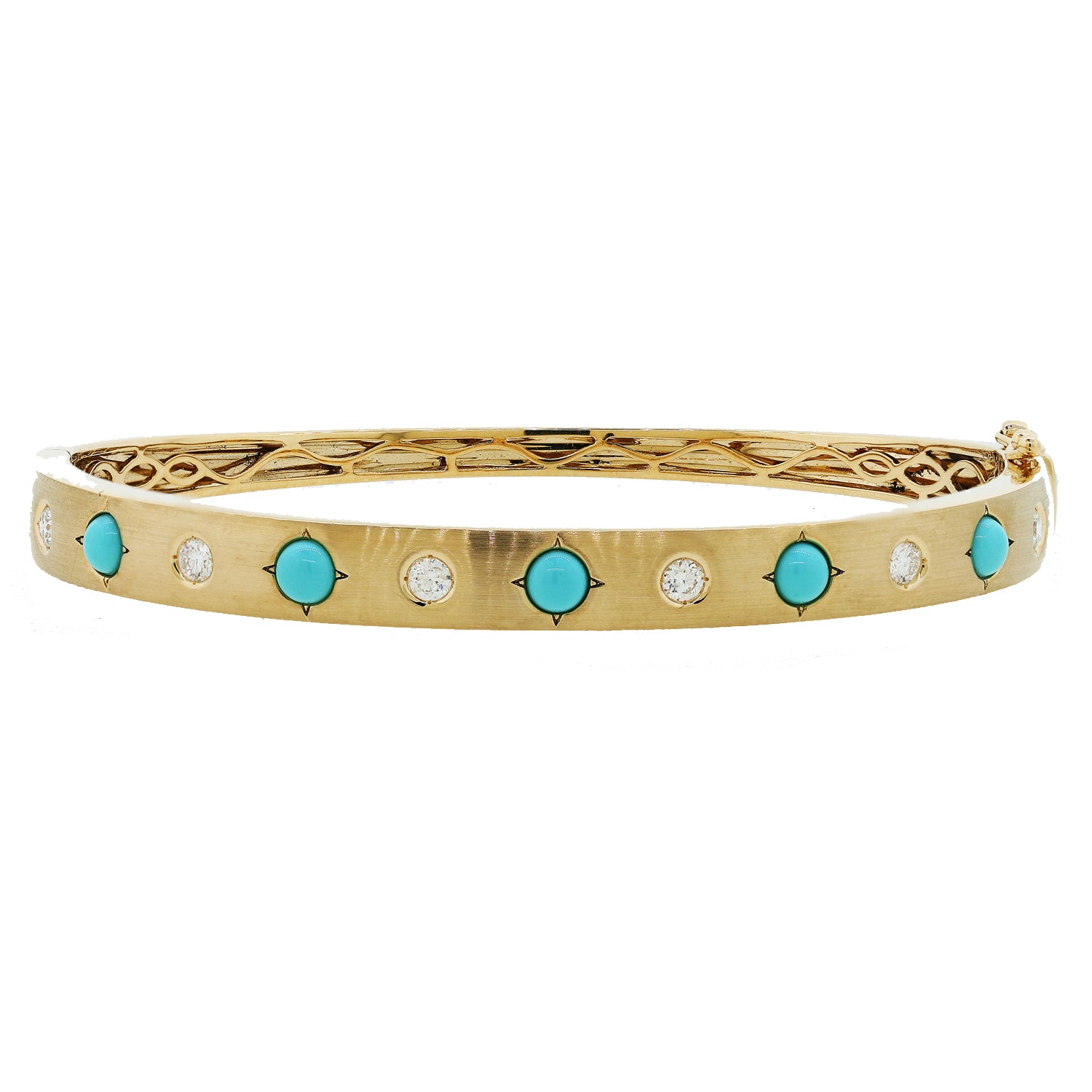 Bangle with Alternating Turquoise and Diamonds