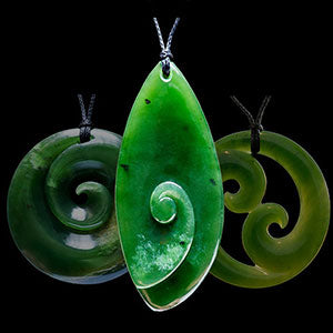 Jade Koru or Spirals - Maori style jade twists jewelry and necklaces