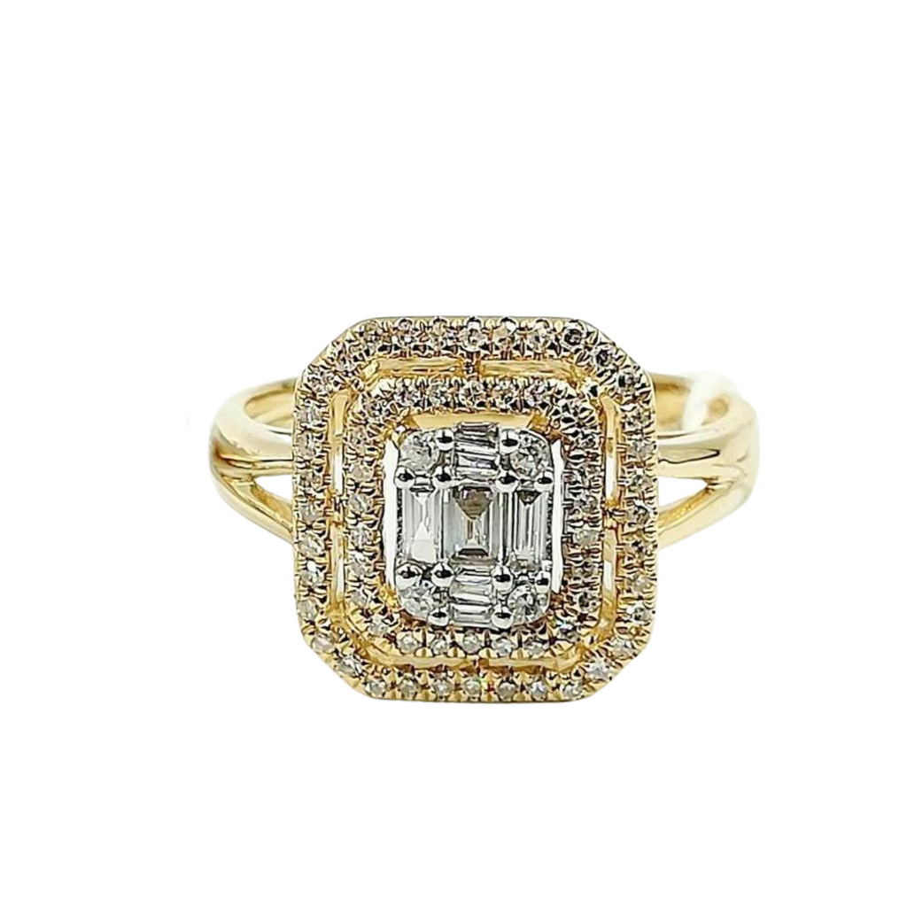 Emerald Cut Illusion Diamond Engagement Ring 14K Yellow Gold – ZNZ ...