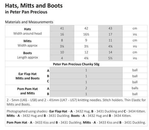 Peter Pan P1300 Hats, Mitts and Boots in Precious Chunky