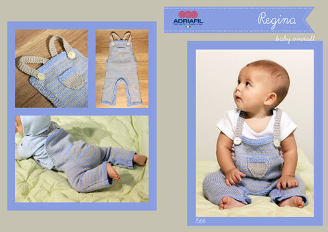 Adriafil Pattern 1566 Baby overall dungarees in Regina merino yarn at My Yarnery UK