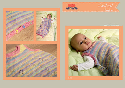 Adriafil Pattern 1567 baby sleeping bag in Knitcol and Regina merino yarn at My Yarnery UK