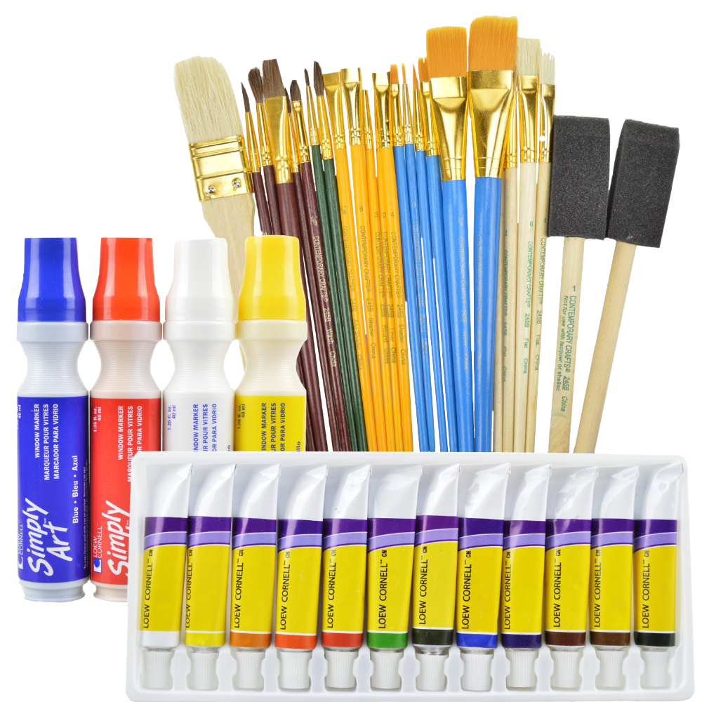 42pc Artist Oil Painting Set, Easel, 12 Paint Colors, 25 Brushes, 2 Art  Canvases