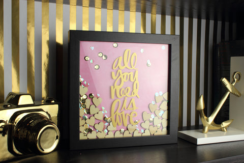 DIY all you need is love gold quote and pink backing