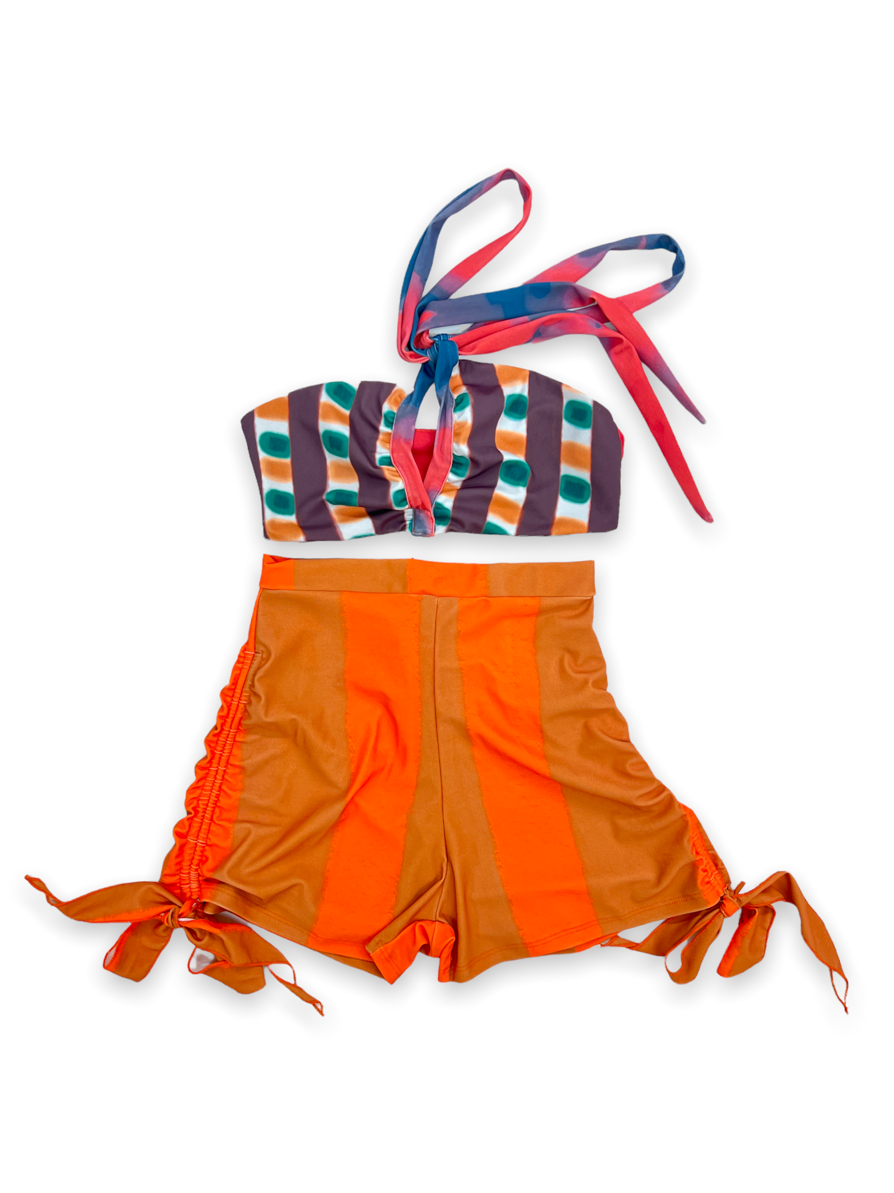 Jamaican Sunsets - Two Piece Retro Style Bandeau Bikini Set