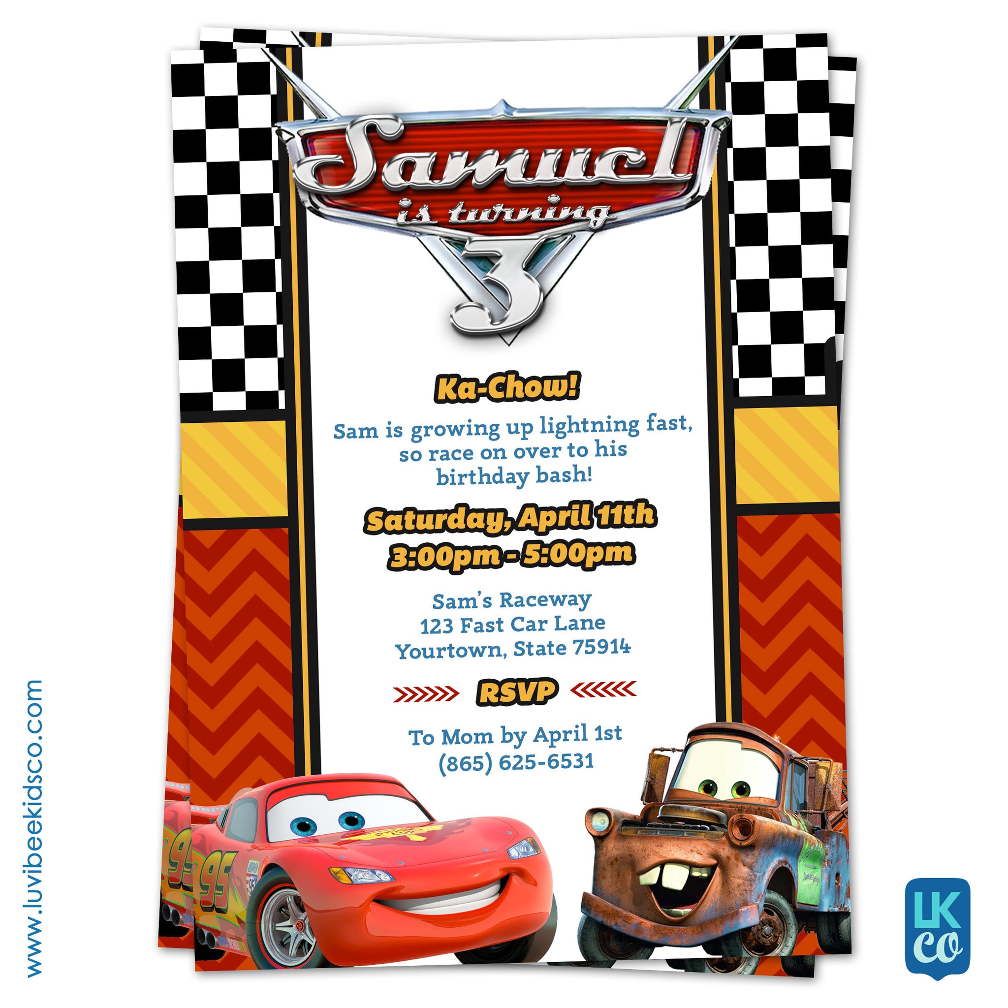 Cars Lightning McQueen Birthday Invitation | Disney Cars ...