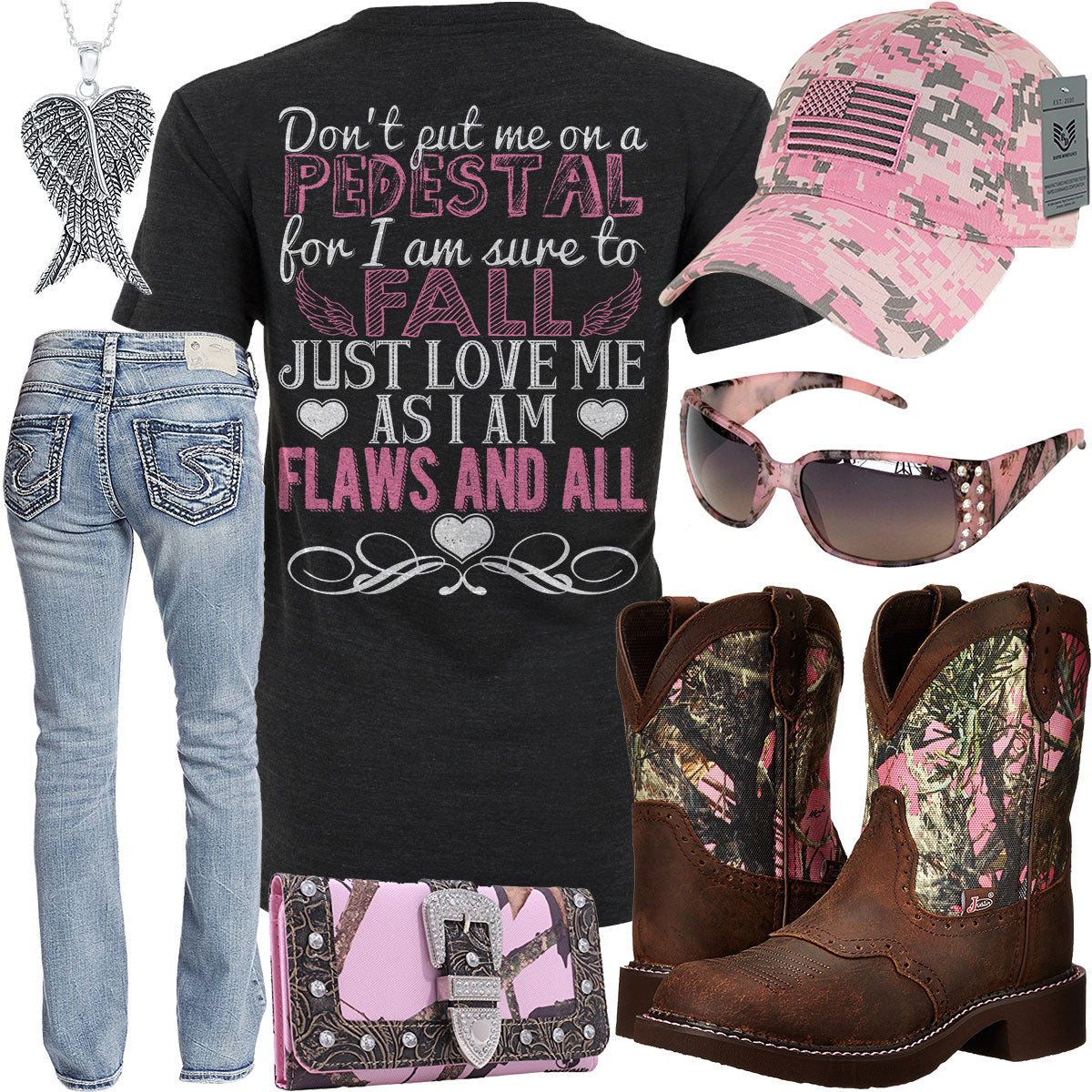 Flaws And All Pink Camo American Flag Hat Outfit – Real Country Ladies