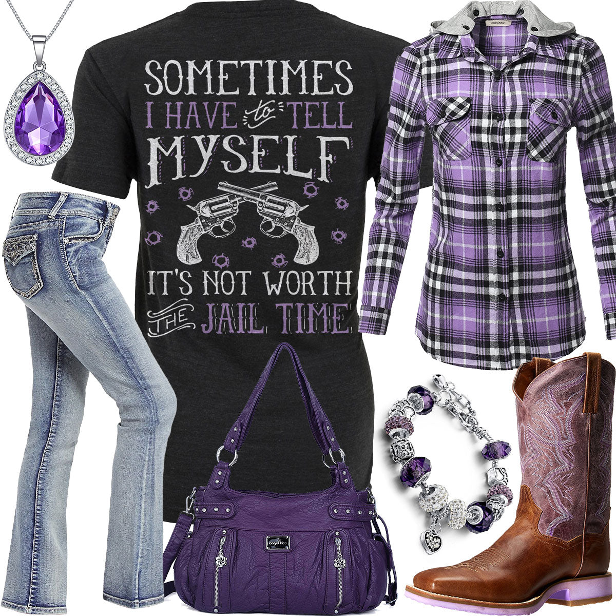 Not Worth The Jail Time Purple Hobo Purse Outfit – Real Country Ladies