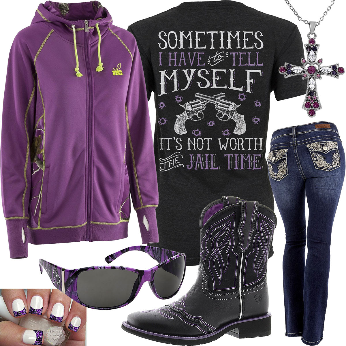 Not Worth the Jail Time Purple Realtree Hoodie Outfit – Real Country Ladies