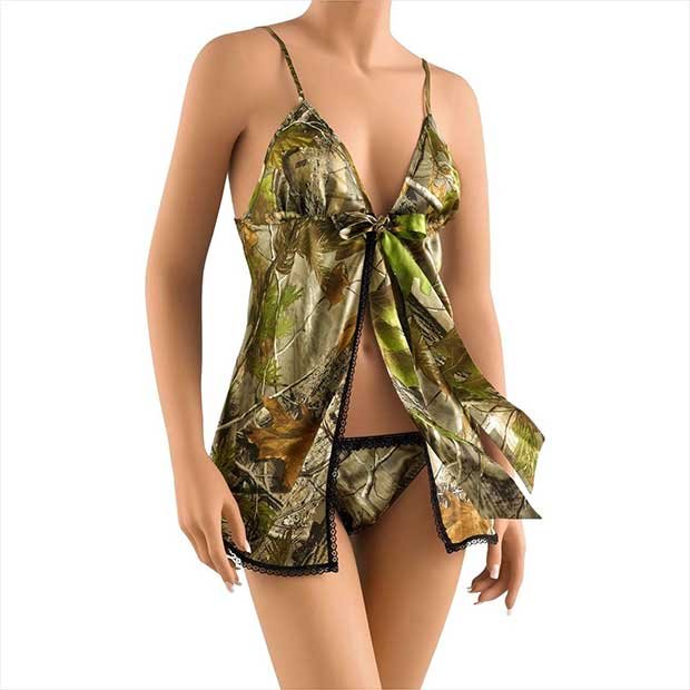 Naked North Pink Camo Babydoll & Panties Set, Camouflage Lingerie 