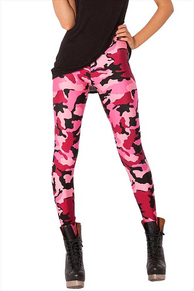 Pink Camo Women's Leggings - Womens Cotton Spandex Camouflage Yoga Pants