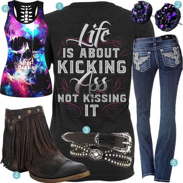 Life Is About Kicking Skull Galaxy Tank Outfit – Real Country Ladies