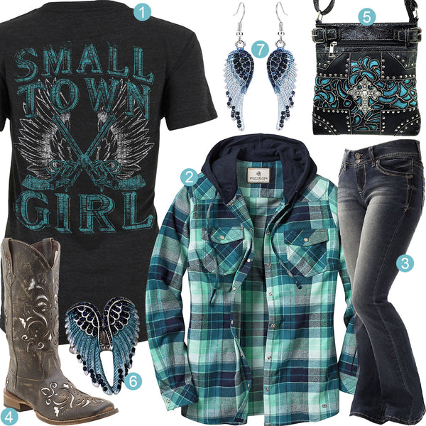 Small Town Girl Blue Plaid Flannel Hoodie Outfit – Real Country Ladies