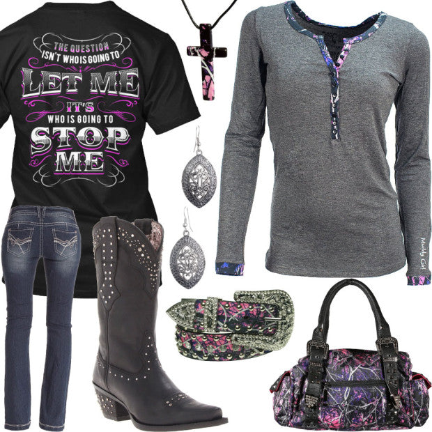 Who Is Going To Stop Me Gray Henley Outfit - Real Country Ladies