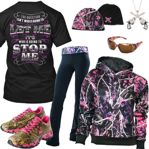 Who Is Going To Stop Me Muddy Girl Yoga Pants Outfit - Real Country Ladies