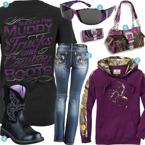 Muddy Trucks & Cowboy Boots Purple Camo Hoodie Outfit – Real Country Ladies