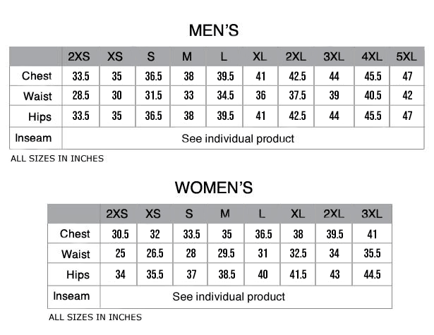 size chart women and men