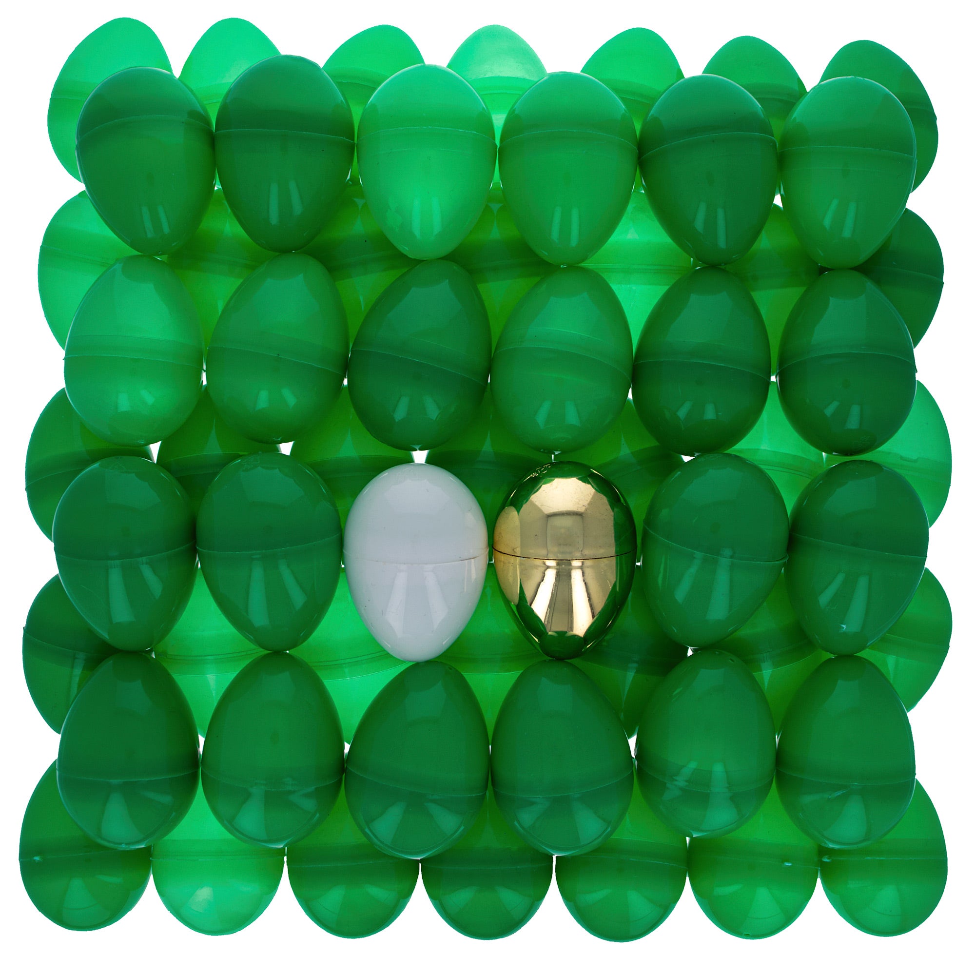 Set of 46 Green Plastic Eggs, 1 White Egg, and 1 Golden Easter Egg