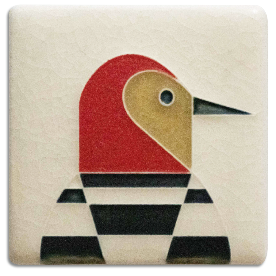 3x3 Woodpecker Tile (Charley Harper) by Motawi Tileworks