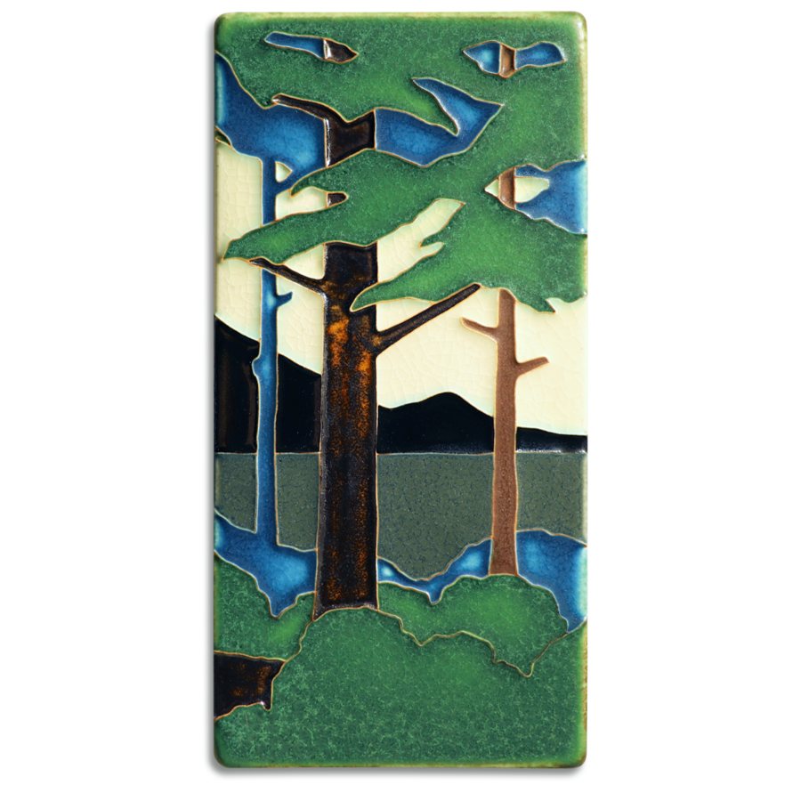 4x8 Pine Landscape Summer, Vertical Tile by Motawi Tileworks