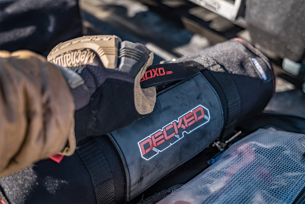 detail shot of the DECKED x BoxoUSA Tool Bag with Tool Roll
