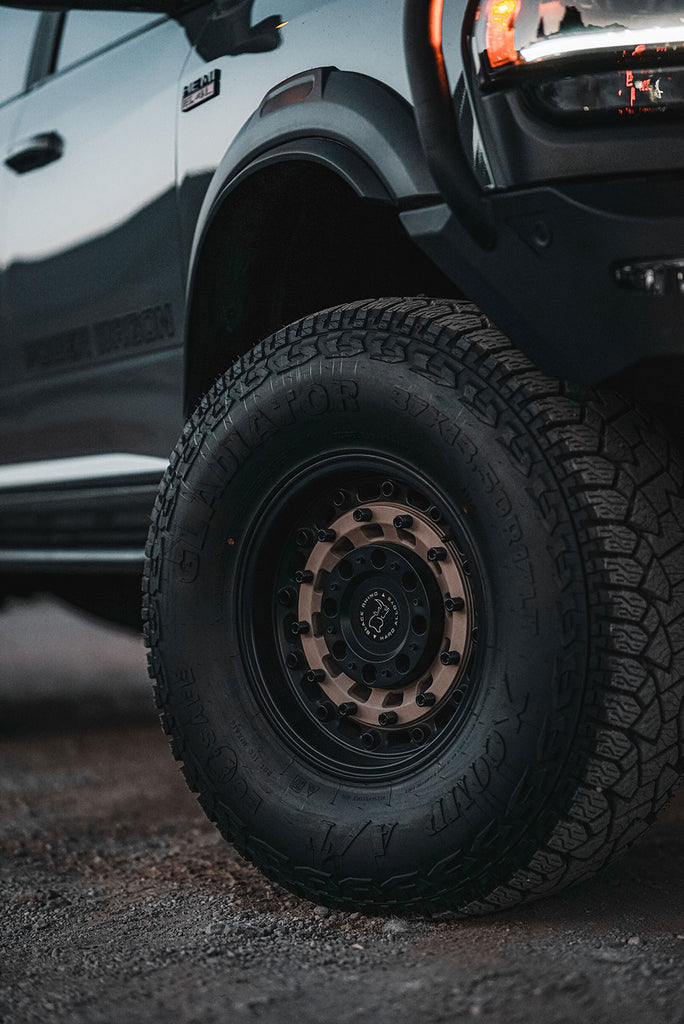 Closeup of Black Rhino wheels