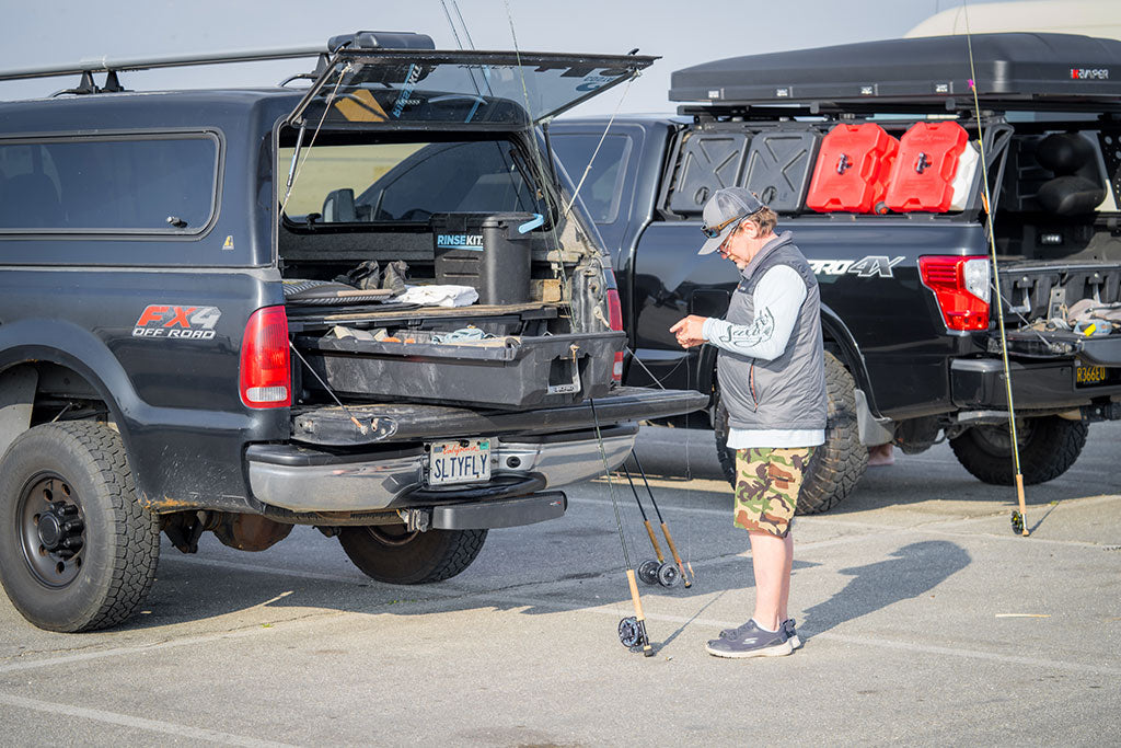 Vaughn uses his DECKED Drawer System to store flyfishing equipment