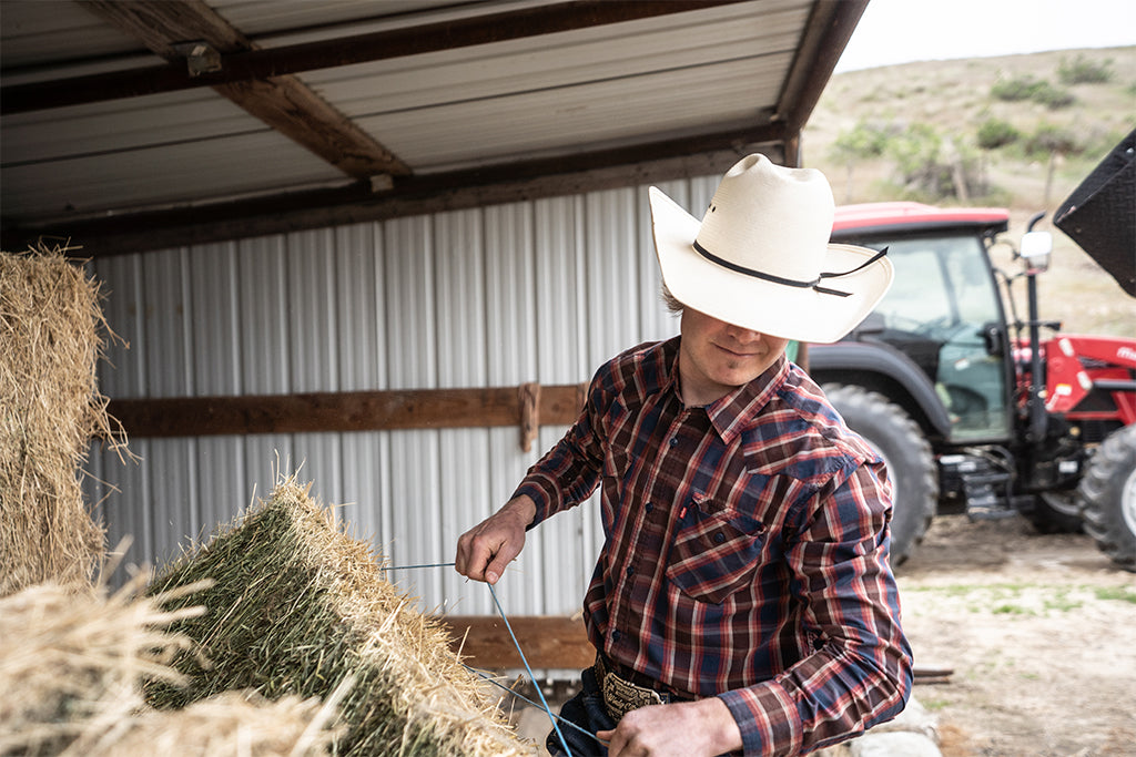 Kolbaba with a bale of hay