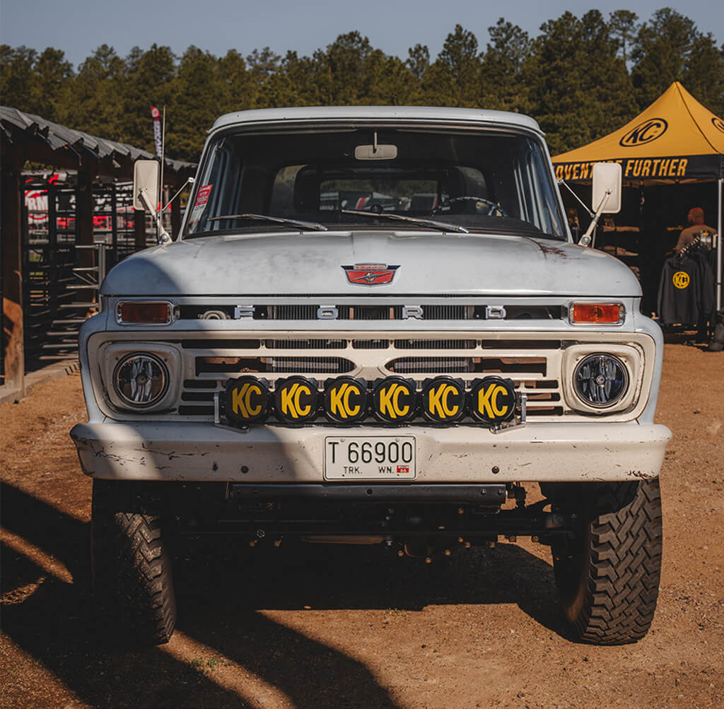 vintage Ford truck with KC lights installed