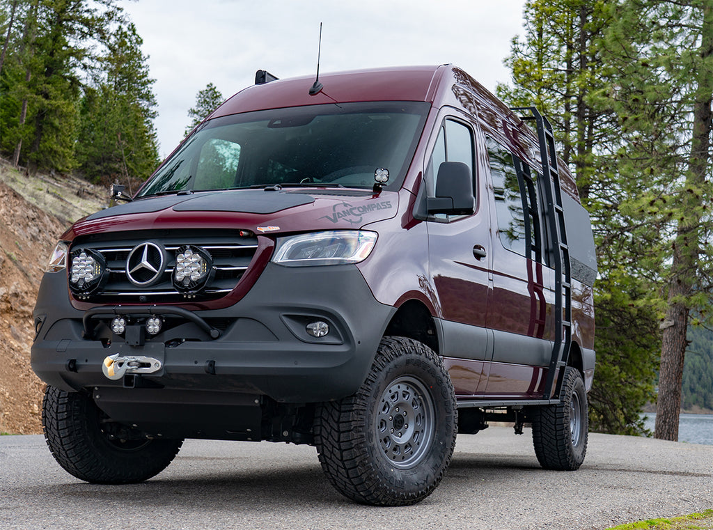 Closeup of the Van Compass Sprinter's front bumper