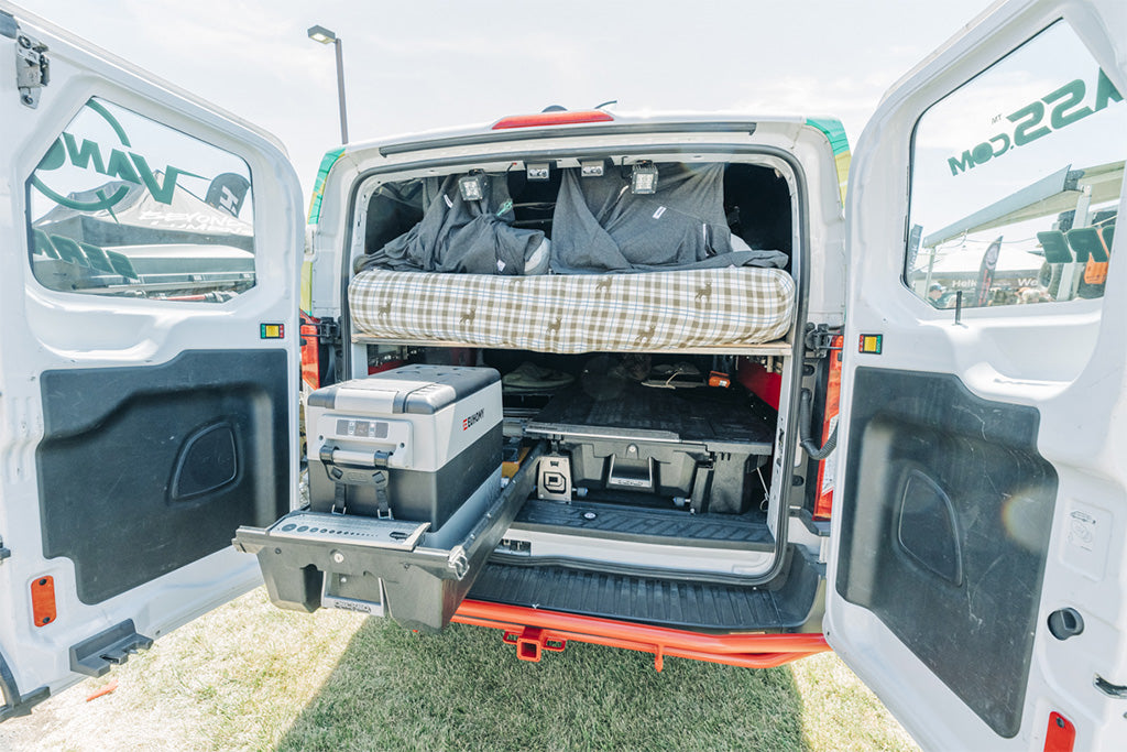 Van Compass Ford Transit with rear doors open