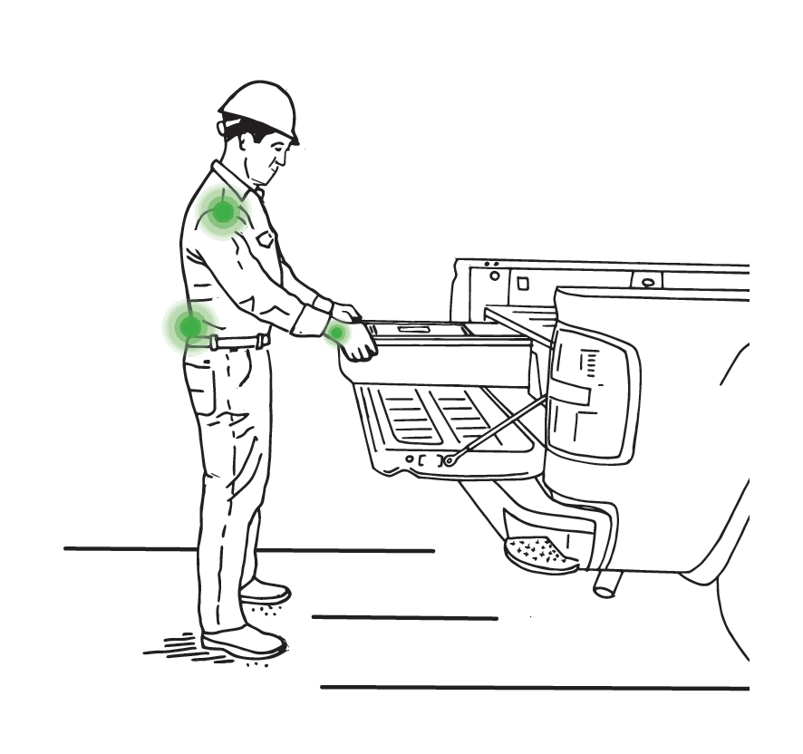 Having an ergonomically favorable work environment saves time and money and leads to healthier, more productive workers. DECKED reduces trips in and out of vehicles putting essential items in the "power zone" between the waist and shoulders. 